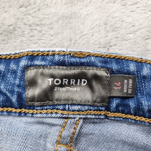 Torrid Skirt Womens 14 Blue Stretch Denim A-Line Midi Front Slit Raw Hem Casual - Picture 7 of 11
